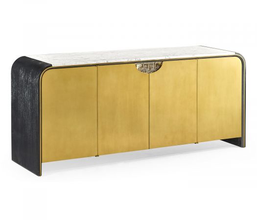 JC Modern - Fusion Collection - Fusion Oak & Brass Sideboard with White Marble Top