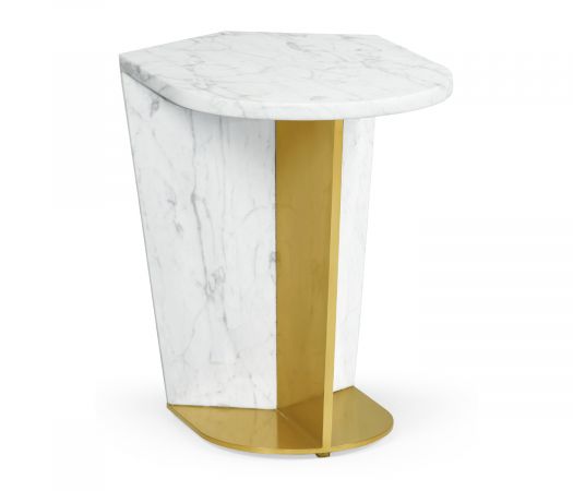 JC Modern - Fusion Collection - Fusion Medium White Marble & Brass End Table