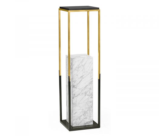 JC Modern - Fusion Collection - Contemporary Square Ebonised Oak & Brass Pedestal with White Calcutta Marble Centre