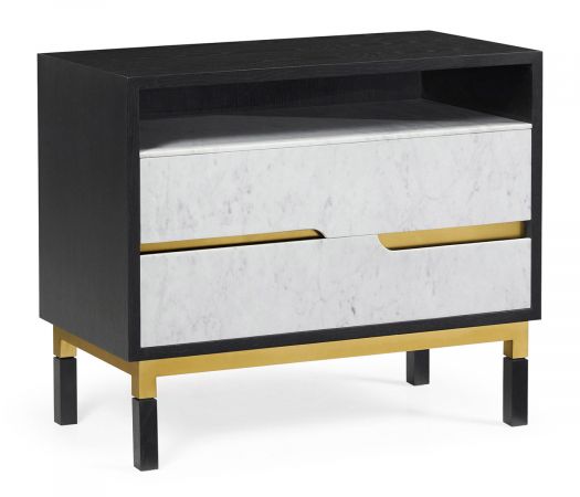 JC Modern - Fusion Collection - Contemporary Ebonised Oak & White Calcutta Marble Bedside Chest of Drawers