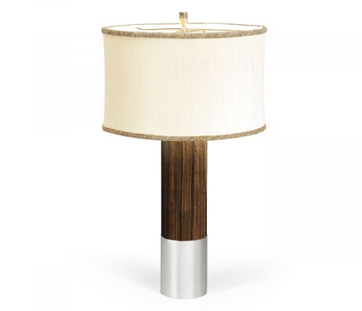 JC Modern - Campaign Collection - Circular Campaign Style Dark Santos Rosewood & White Stainless Steel Table Lamp