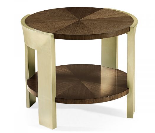 JC Modern - Gatsby Collection - Gatsby Contemporary Round Dark Grey Walnut & Champagne Silver-leaf End Table