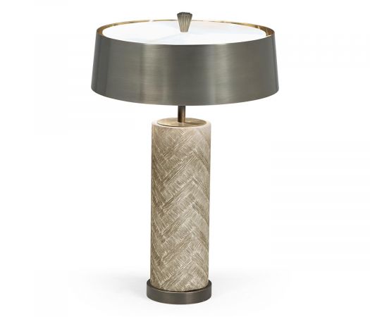 JC Modern - Corniche Collection - Circular Grey Oak & Brass Table Lamp