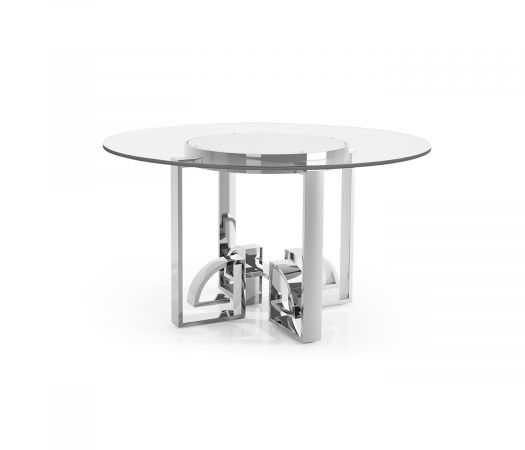 JC Modern - Indochine Collection - 54" Asian Fusion Stainless Steel & Glass Top Dining Table