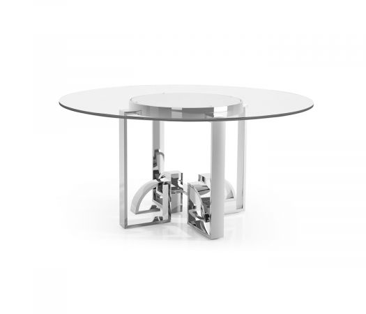 JC Modern - Indochine Collection - 60" Asian Fusion Stainless Steel & Glass Top Dining Table