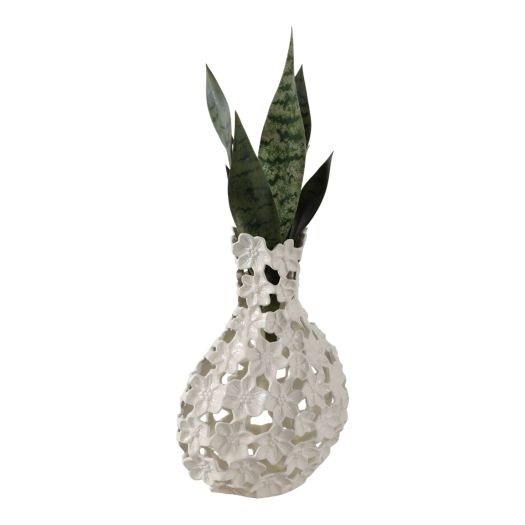 Cut-out Flower Metal Vase, Ivory