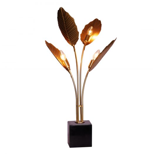 Metal 4 Light Palm Leaf Table Lamp, Gold