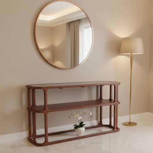 54 Stefan Wood And Marble Console Table, Brwn/blk