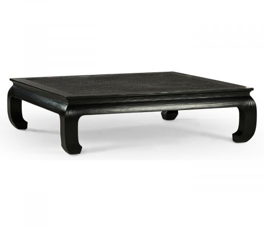 Churchman Collection - Square Ming Ebonized Coffee Table with Ebonized Rattan Top