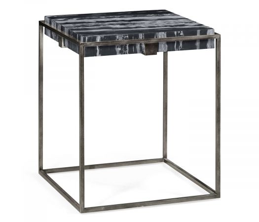 JC Outdoor - Panama Collection - Square Iron End Table with a Black Marble Top