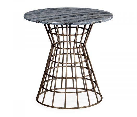 JC Outdoor - Panama Collection - 25" Round Geometric Antique Brass Centre Table with a Grey Marble Top