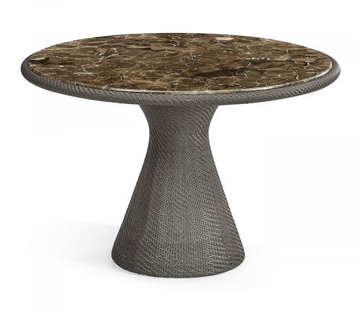 JC Outdoor - Panama Collection - Round Dark Grey Rattan Dining Table with a Dark Marble Top
