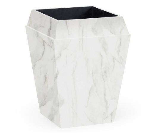 JC Outdoor - Biscayne Collection - Small Square Faux White & Grey Marble Planter