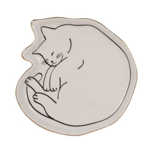 6 Cat Nap Trinket Tray W/ Gold Detail, White/blac