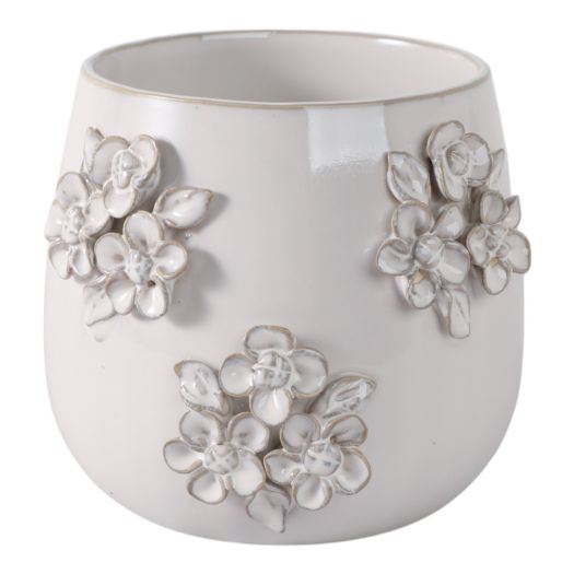 6 FLOWER BUNCHES APPLIQUE PLANTER, IVORY