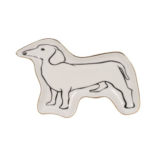 6 Wiener Dog Trinket Tray W/ Gold Detail, White/b
