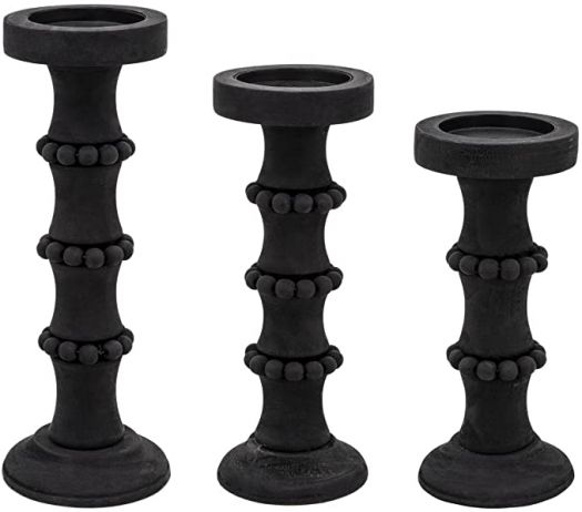 WOOD, 11" ANTIQUE STYLE CANDLE HOLDER, BLACK