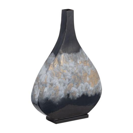 18"H METAL VASE, BLK/GLD