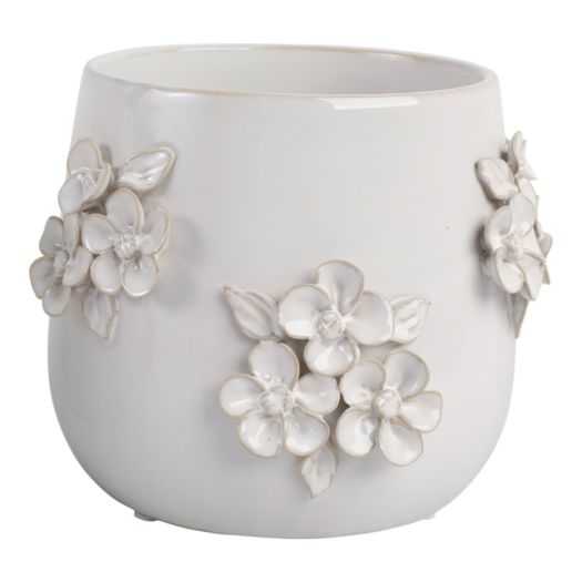 7 FLOWER BUNCHES APPLIQUE PLANTER, IVORY