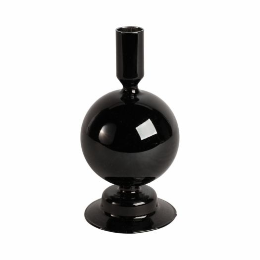 7 GLASS BUBBLE TAPER CANDLE HOLDER, BLACK
