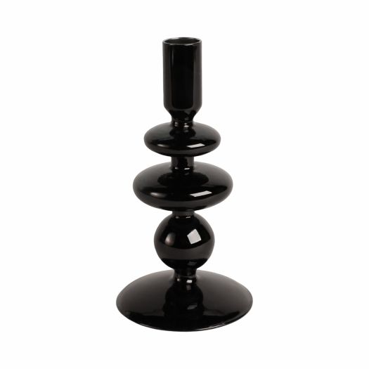 7 VINTAGE GLASS TAPER CANDLE HOLDER, BLACK