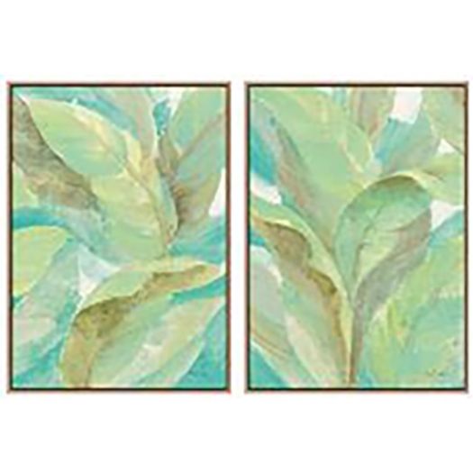 S/2 21X29 Leaves On Canvas, Green