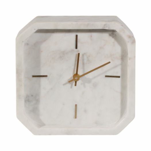 8 Marble Octagon Clock, Wht/gld