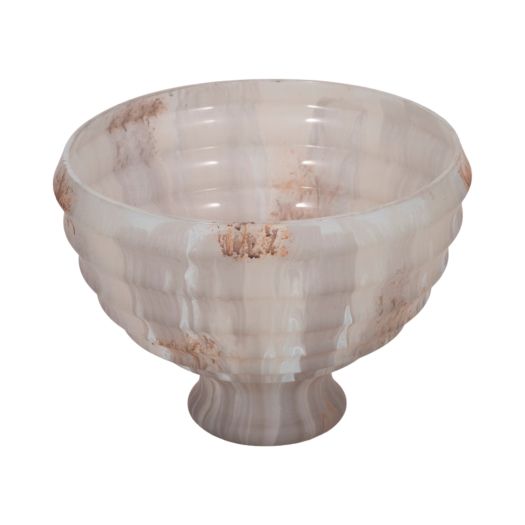 9 Glass Pedestal Bowl Opal Finish, Ivory Multi