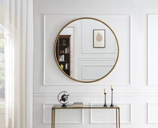 iron Round mirror- Gold-Larg