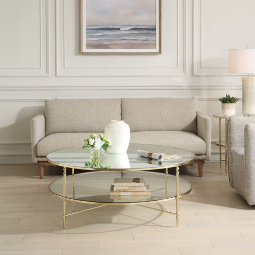 Henzler 126 W x 49 H x 126 D Champagne Round Coffee Table with Mirror Top