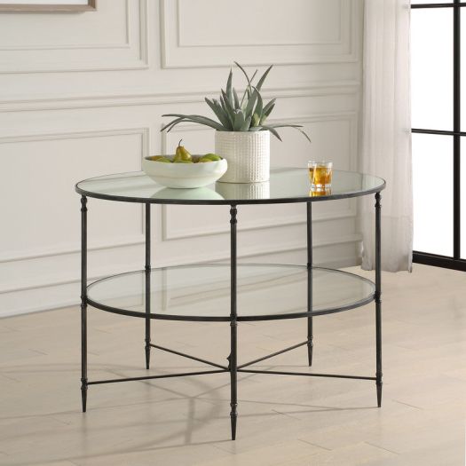 Henzler 106 W x 76 H x 106 D Black Round Coffee Table with Mirror Top