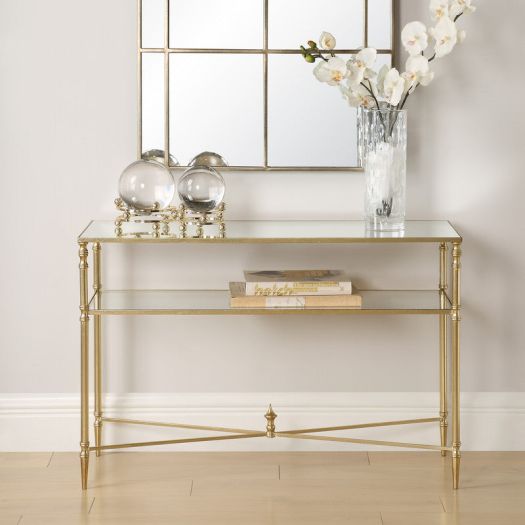 Henzler 91 W x 60 H x 35 D Champagne Rectangle Accent Table with Mirror Top