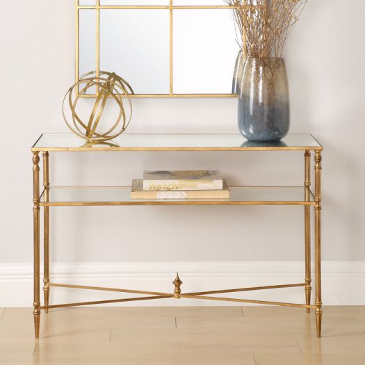 Henzler 91 W x 60 H x 35 D Gold Rectangle Accent Table with Mirror Top