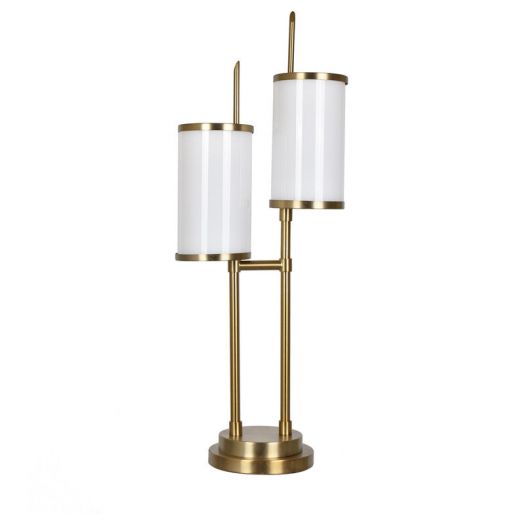 Twin Peaks Table Lamp 34''Ht.,Metal & Glass Soft Brass & White Glass Finish Dia.5.5 x 1 White Glass Globe