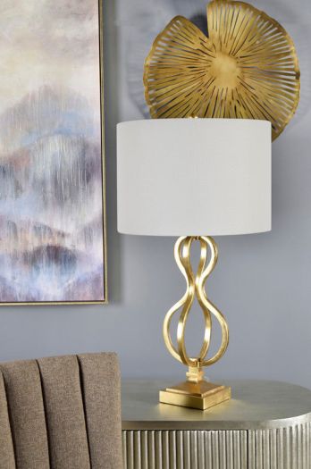 33.5" HT TABLE LAMP 17"X17"X12" SHADE;Gold Foil finish