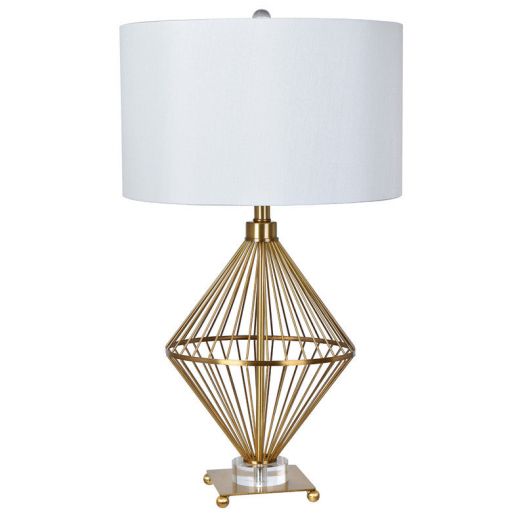 Trina Table Lamp3''Ht., Metal & Crystal Brass & Crystal Finish17 x 17 x 1 White Silk Shade