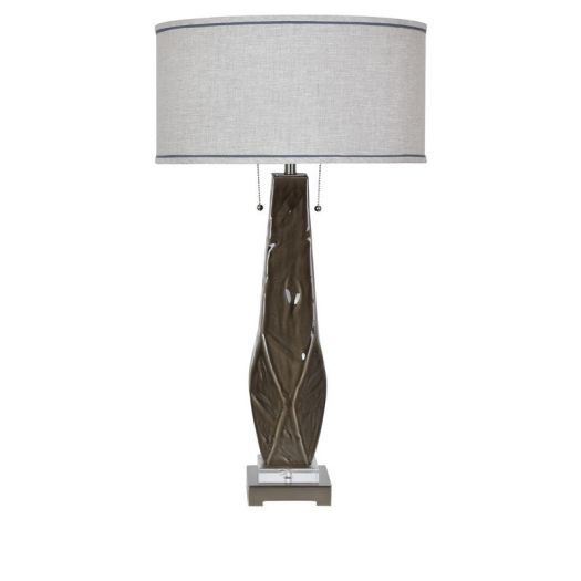 Taylor Table Lamp 31.5''Ht.,Ceramic & Metal & Crystal Dark Grey Ceramic & Brushed Nickel & Crystal Finish 18 x 18 x 9 Grey Linen with Dark Trim Shade