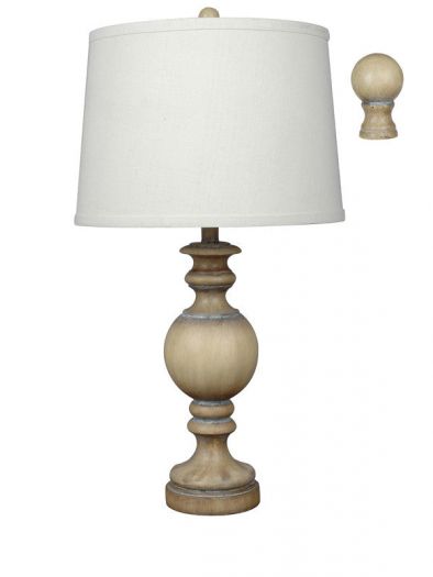 Shady Cove Table Lamp 3''Ht., Resin Sun Bleached Taupe Finish 14 x 16 x 11 Hardback Shade Natural Linen Fabric