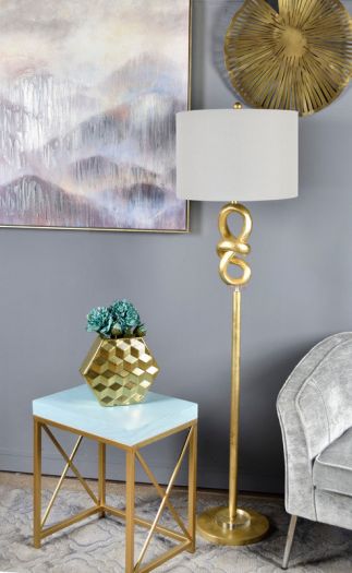 63" HT TABLE LAMP 17"X17"X12" SHADE; Gold Foil finish with