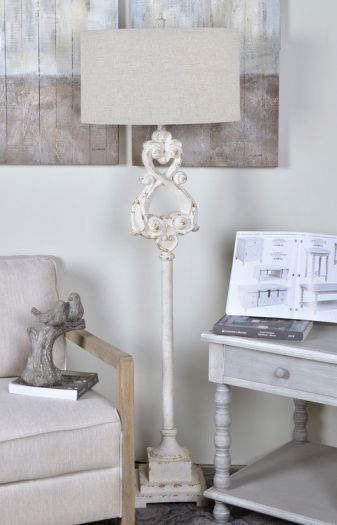 63.5" HT FLOORLAMP. 12/2X12"/2"X12" SHADE, Off white finish