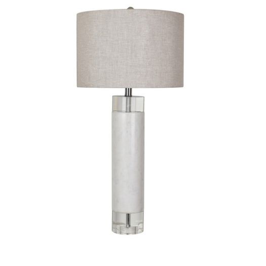 Sheffield Table Lamp 32''Ht., White Marble & Crystal White Marble & Crystal Finish 15 x 15 x 1 Grey Linen Shade