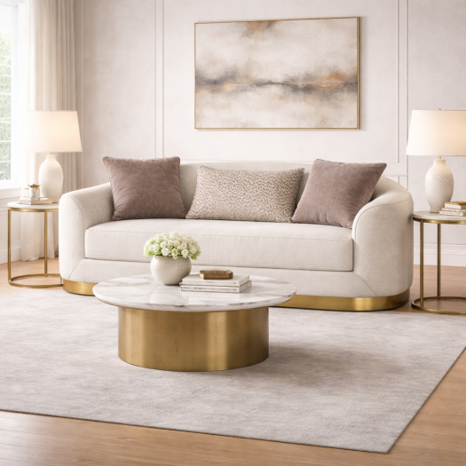 Wood Frame Upholstered Beige Loveseat KD