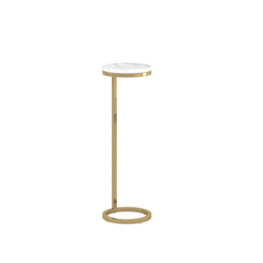 8Inch Shiny Gold Martini Round Table With Carrara Marble