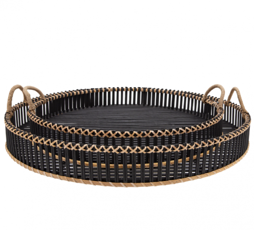 S/2 BAMBOO 24/30" ROUND TRAYS, BLACK