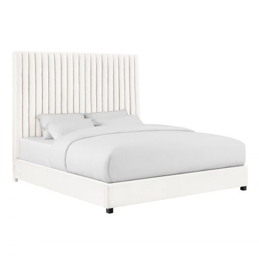 Arabelle White Velvet Bed in King