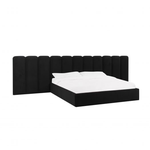 Palani Black Velvet King Bed with Wings