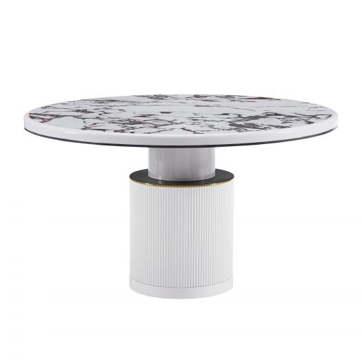 Vanessa White Marble Lacquer 53" Round Dining Table