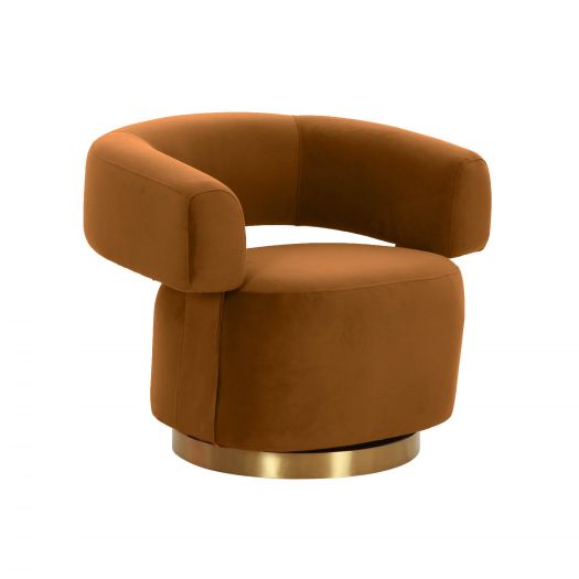 River Cognac Velvet Swivel Accent Chair