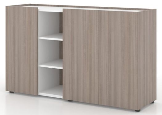 Cabinet with three open doors and one hidden drawer
