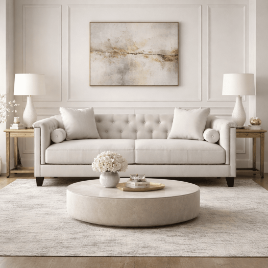 Alabid Linen off-White Sofa (216cm)